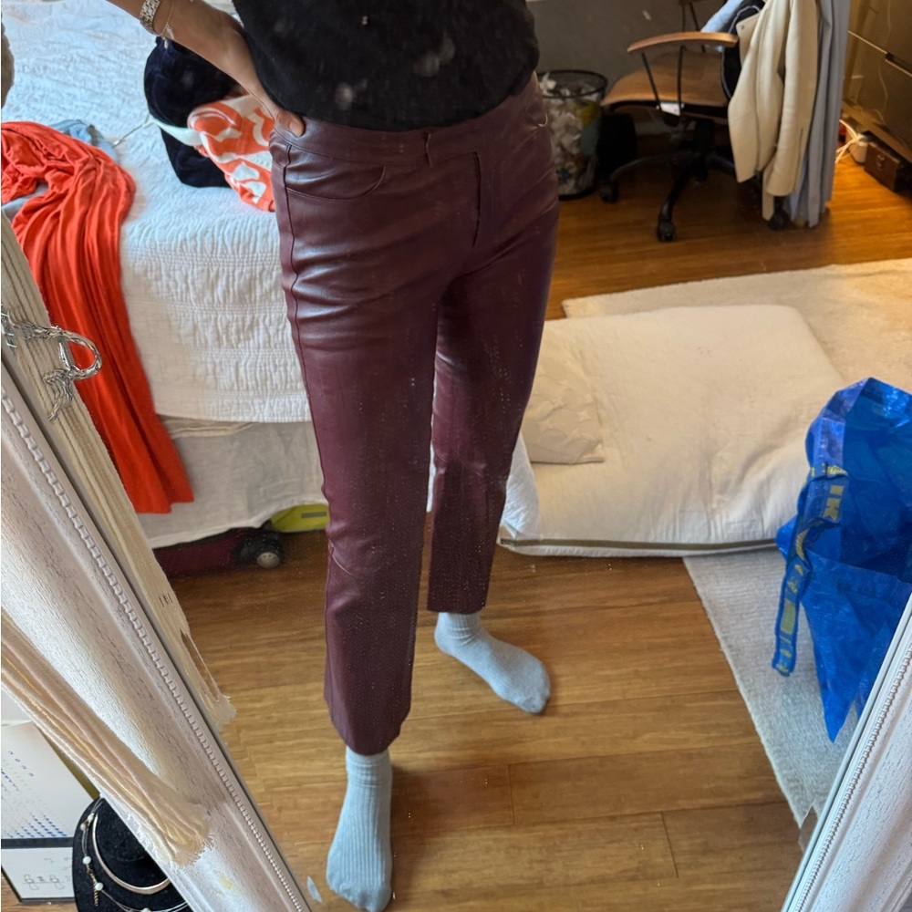 Slim Leather-Look Pants in Burgundy